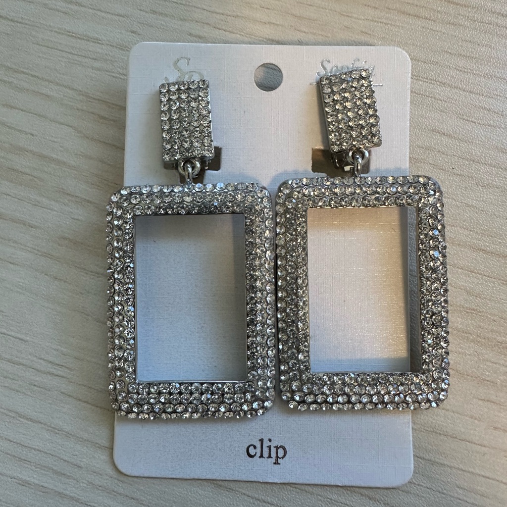 Silver Rectangular Drop Earrings